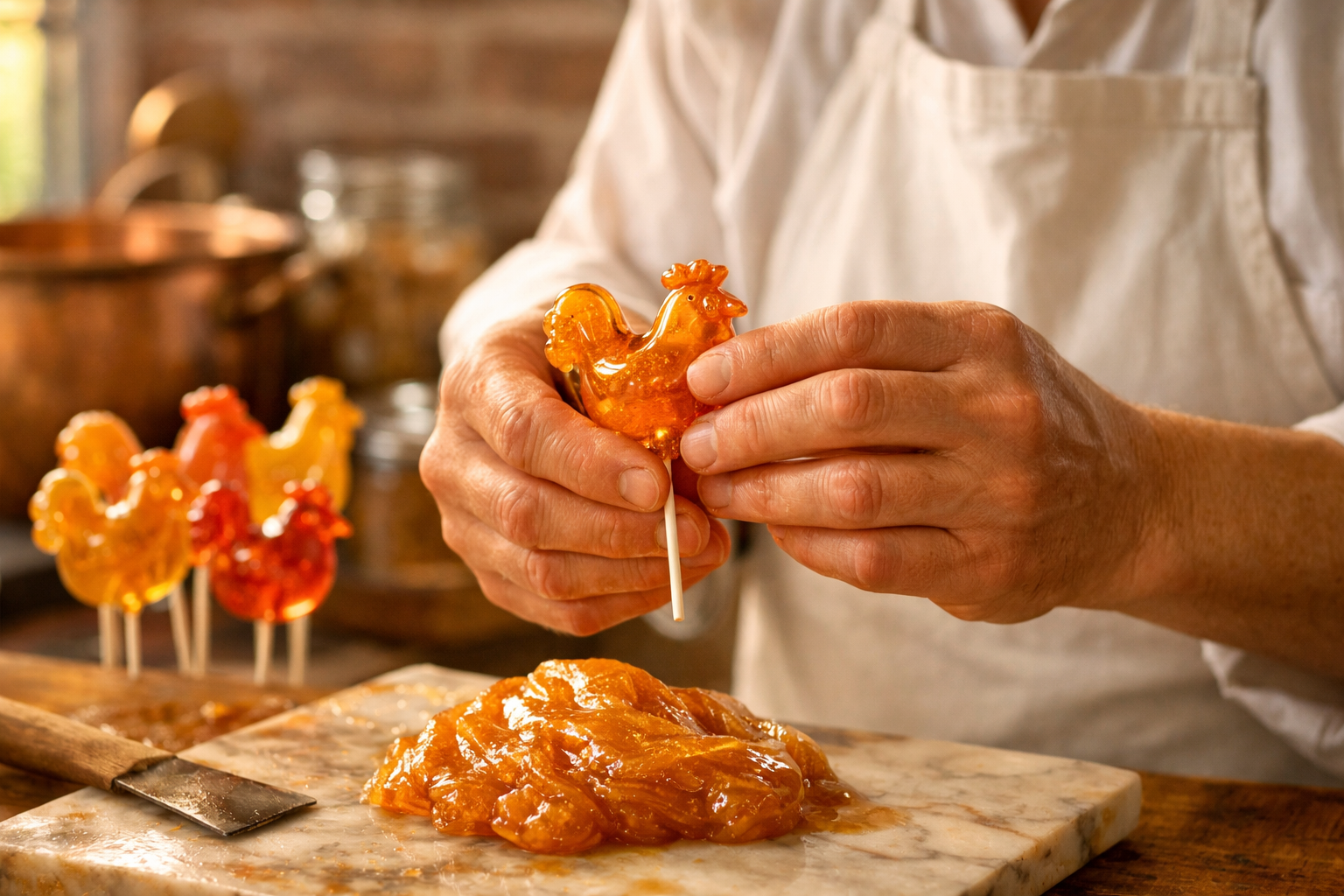 Artisan crafting chicken lollipops by hand