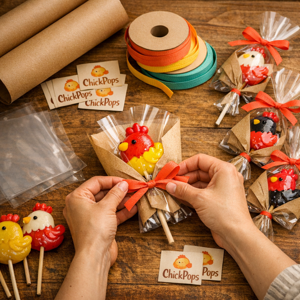 Gift wrapping the lollipops